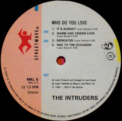 Image of Label Cover of 5114464C: LP - THE INTRUDERS, Who Do You Love? (Streetwave; MKL 6, UK 1985) Sleeve slightly wavy from water damage; wear at corners and a split at top edge from opening. Scuffs too  G+/VG