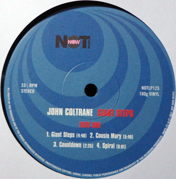 Image of Label Cover of 5124356E: LP - JOHN COLTRANE, Giant Steps (Not Now Music; NOTLP125, Europe 2011, 180 Gram Vinyl) Still In Shrinkwrap  VG+/VG+