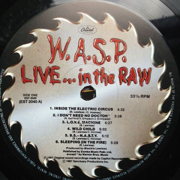 Image of Label Cover of 5144345S: LP - WASP, Live... In The Raw (Capitol Records; EST 2040, UK 1987)   VG/VG