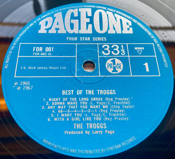 Image of Label Cover of LP - VG/G+ - THE TROGGS, Best Of (Page One; FOR 001, UK 1967, Laminated Flipback Sleeve, Mono), Hairlines & scuffs, laminate creases, writing on back cover,  - 2346021S