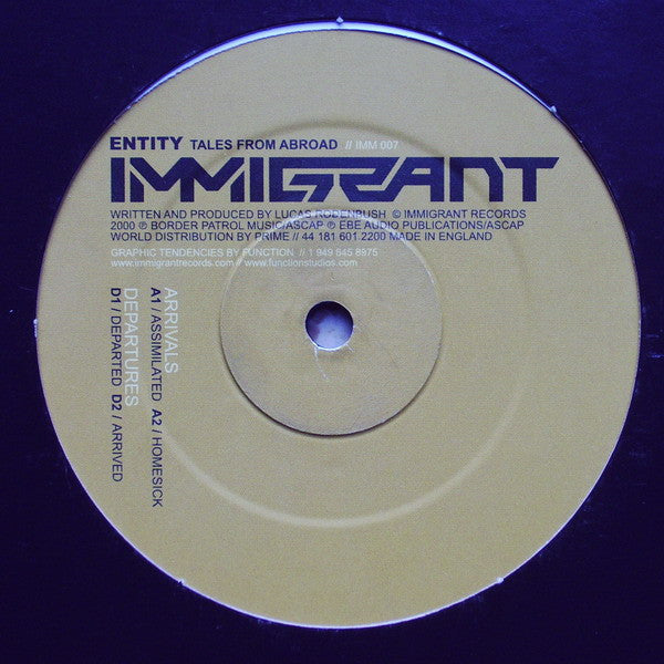 Image of Front Cover of 5144329S: 12" EP - ENTITY, Tales From Abroad (Immigrant; IMM 007, US 2000) Light marks only.   /G+