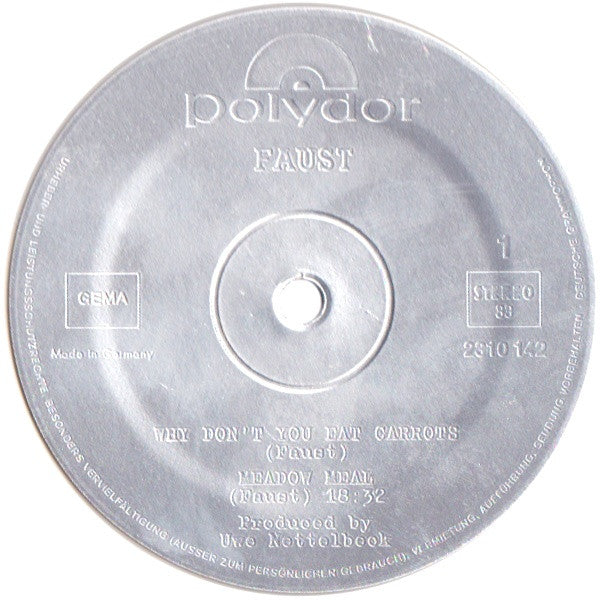 Image of Label Cover of 5124393E: LP - FAUST, Faust (Polydor; 2310 142, Germany 1971, Clear Plastic Sleeve, Clear Plastic  Insert, Clear Vinyl) Sticker Damage To Label, Discolouration To Edges Of Vinyl  VG/VG