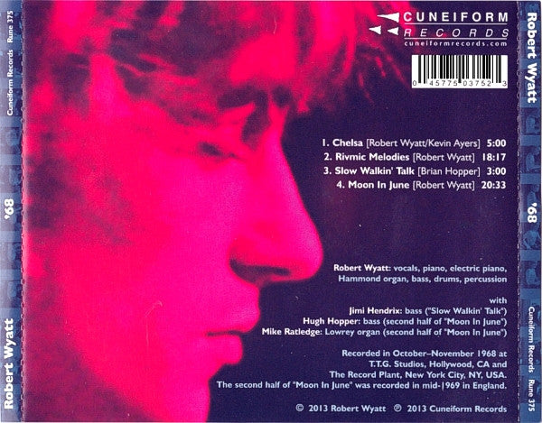 Image of Back Cover of 5254011S: CD - ROBERT WYATT, '68 (Cuneiform Records; Rune 375, US 2013)   VG+/VG+