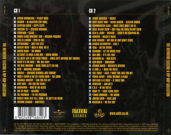 Image of Back Cover of 5134219E: 2xCD - VARIOUS, The Definitive Electro & Hip Hop Collection (Universal Music TV ; 981 684-9, UK 2004, Jewel Case, Booklet)   VG+/VG+