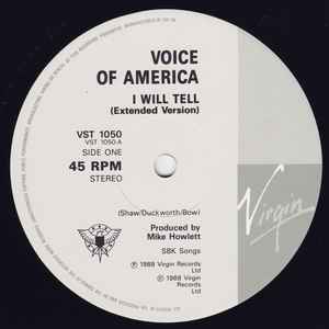 Image of Label Cover of 0416147C: 12" - VOICE OF AMERICA, I Will Tell (Virgin; VST 1050, UK 1988, Picture Sleeve) Intro background noise, edge and ring wear.  VG/G+
