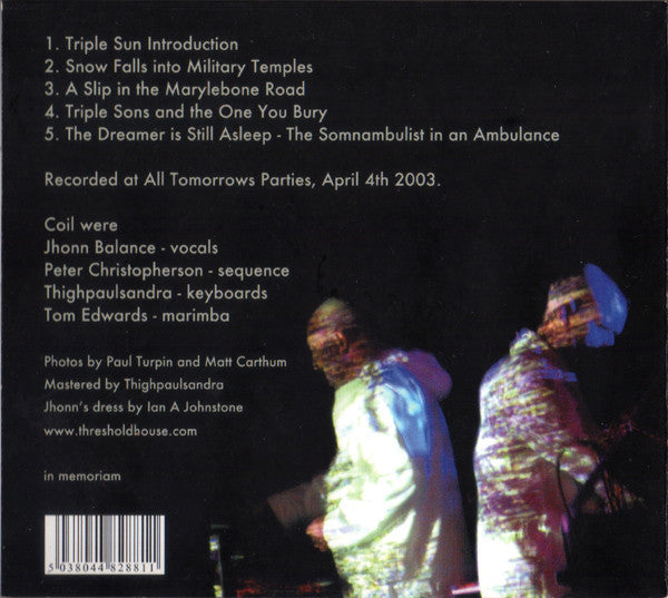 Image of Back Cover of 5234150E: CD - COIL, ...And The Ambulance Died In His Arms (Threshold House; thresh cd1, UK 2005, Digipak)   EX/EX