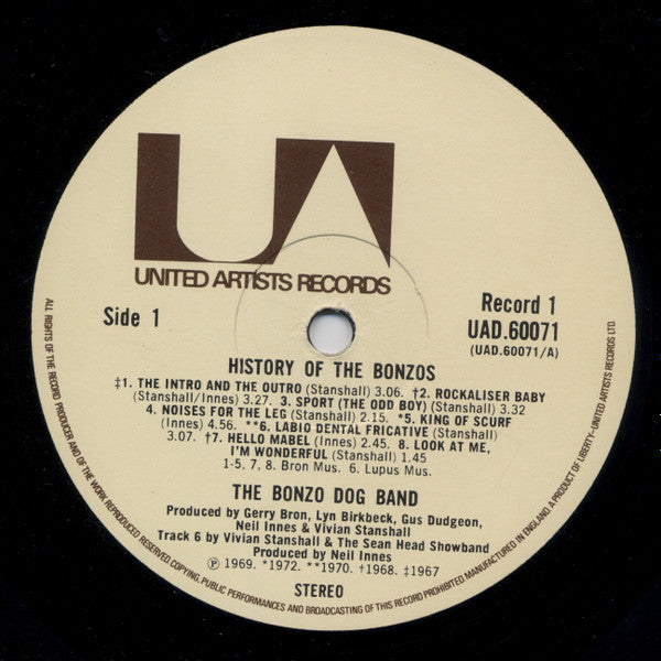 Image of Label Cover of 2xLP - VG/VG - THE BONZO DOG BAND, The History Of The Bonzos (United Artists Records; UAD 60071/72, UK 1974, Textured Gatefold Sleeve, Stereo), Strong VG,  - 4316295C
