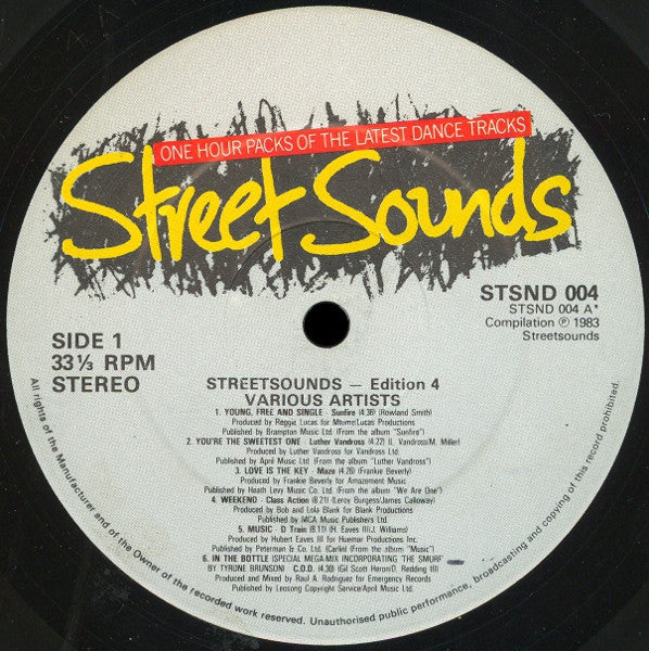 Image of Label Cover of LP - VG/VG - VARIOUS, Street Sounds Edition 4 (Street Sounds; STSND 004, UK 1983), Wear at edges and corners of sleeve. Creases at top corner and pinched spine,  - 2116509C