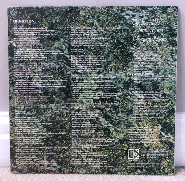 Image of Back Cover of LP - VG/EX - THE INCREDIBLE STRING BAND, Changing Horses (Elektra; K 42037, UK 1970s Reissue, Gatefold), Sticker Damage To Sleeve,  - 3026134E