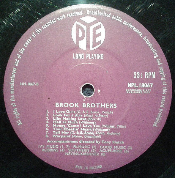 Image of Label Cover of LP - VG/VG - THE BROOK BROTHERS, The Brook Brothers (Pye Records; NPL 18067, UK 1961, Laminated Flipback Sleeve), A few light hairlines only, Glossy vinyl, Sleeve is nicely intact with just a bit of light staining towards the spine,  - 0115176C