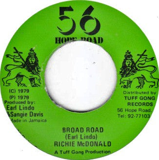 Image of Front Cover of 0125114E: 7" - RICHIE MCDONALD / ROOTS ROCK BAND, Broad Road (56 Hope Road; none, Jamaica 1979) Lots of light marks.  /G+