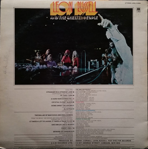 Image of Back Cover of LP - VG/VG - LEON RUSSELL, Leon Russell And The Shelter People (A&M Records; AMLS 65003, UK 1971, Insert, Additional A&M Trademark Credit On Labels), ,  - 2116126C