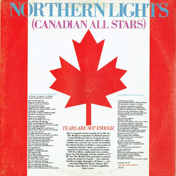 Image of Front Cover of 0125217E: LP - NORTHERN LIGHTS (CANADIAN ALL STARS) / BRUCE SPRINGSTEEN, Tears Are Not Enough / Born In The U.S.A. (CBS; 51.089, Brazil 1985, Promo, Picture Sleeve)   VG+/VG