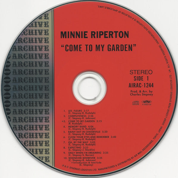 Image of Label Cover of 0135095E: CD - MINNIE RIPERTON, Come To My Garden (Air Mail Archive; AIRAC-1244, Japan 2006, Gatefold, Insert, obi)   VG+/VG+