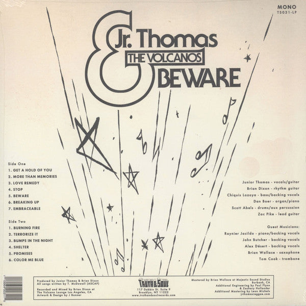 Image of Back Cover of 0115320C: LP - JR. THOMAS & THE VOLCANOS, Beware (Truth & Soul; TS031-LP, US 2015, Sticker, Download Code)   EX/VG+