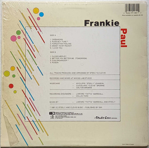 Image of Back Cover of 0115345C: LP - FRANKIE PAUL, The Veteran (VP Records; VP 1180, US 1991) Sleeve in shrink, light marks only.  EX/VG+