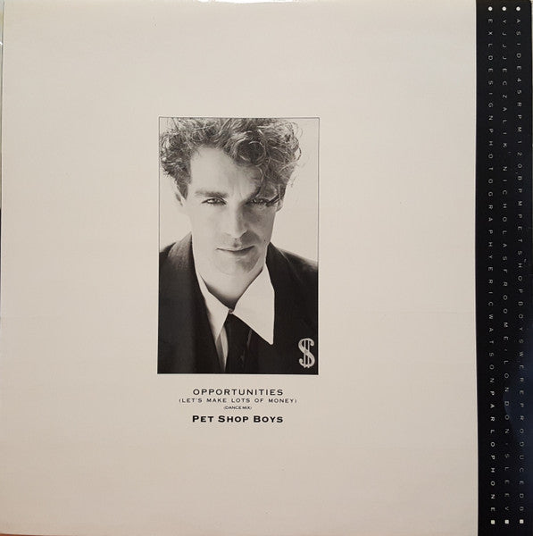 Image of Front Cover of 12" - VG/VG - PET SHOP BOYS, Opportunities (Let's Make Lots Of Money) (Dance Mix) (Parlophone; 12 R 6097, UK 1985, Picture Sleeve, Not Mispressed Version, "Nicks" Runouts), Hairlines, sticker remants, old price sticker, ring wear,  - 3946124S
