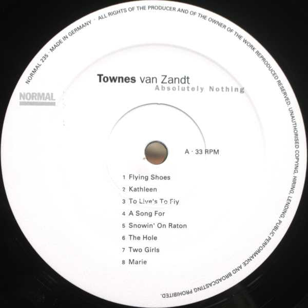 Image of Label Cover of 0125431E: LP - TOWNES VAN ZANDT, Absolutely Nothing (Normal; NORMAL 235, Germany 2002, Inner)   VG/VG