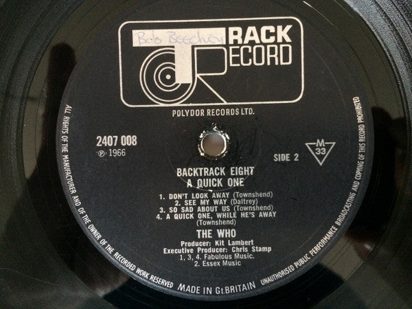 Image of Label Cover of 2444208S: LP - THE WHO, Backtrack 8 - A Quick One (Track; 2407008, UK 1970 Reissue, Mono)   VG/VG