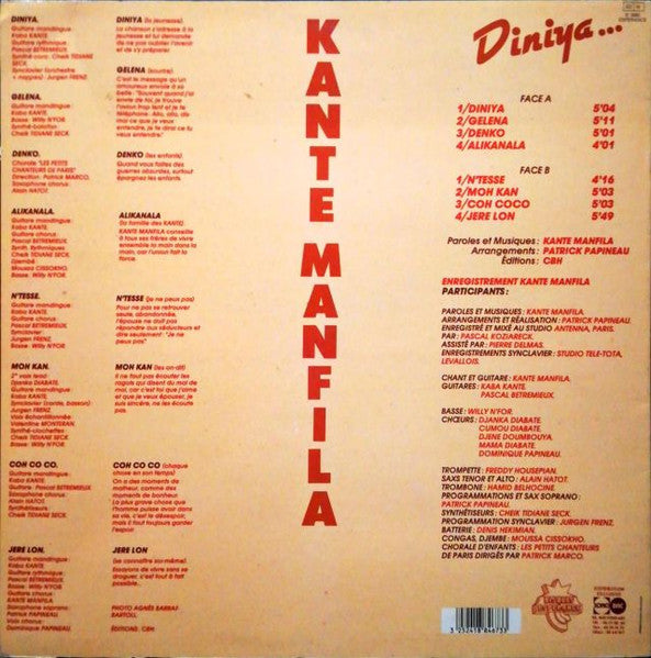 Image of Back Cover of 0125470E: LP - KANTE MANFILA, Diniya (Disques Esp rance; ESP 8467, France 1990) small tear to corner of sleeve and printing flaws on sleeve.   VG/VG+