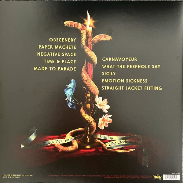 Image of Back Cover of 2xLP - VG+/VG+ - QUEENS OF THE STONE AGE, In Times New Roman... (Matador; OLE1947LPE2, UK 2023, Gatefold, 2 Inserts, White Vinyl), Stickered Sleeve,  - 0215040C