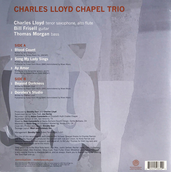 Image of Back Cover of LP - NEW/NEW - CHARLES LLOYD, Trios: Chapel (Blue Note; 4526650, Worldwide 2022, Gatefold), ,  - 0916378C