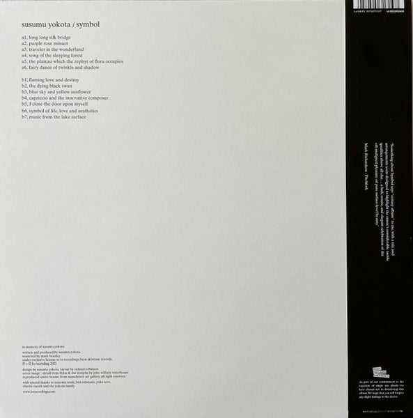 Image of Back Cover of LP - EX/EX - SUSUMU YOKOTA, Symbol (Lo Recordings; LO190LPX, UK 2022 Reissue, Inner, Clear Vinyl. OBI-Strip), Still In Opened Shrinkwrap,  - 3426096E