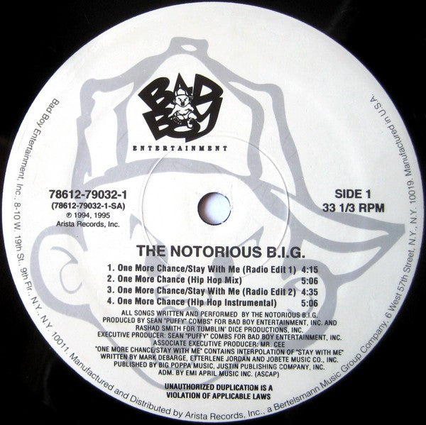 Image of Label Cover of 12" - G+/G+ - THE NOTORIOUS BIG, One More Chance (Bad Boy Entertainment; 78612-79032-1, US 1995, Picture Sleeve), Scuffs and marks across each side. Sleeve is marked and creased/,  - 3516232C