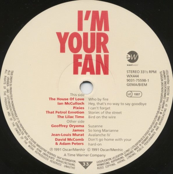 Image of Label Cover of 0225094E: 2xLP - VARIOUS, I'm Your Fan: The Songs Of Leonard Cohen By... (EastWest; WX444, Europe 1991)   VG+/VG+