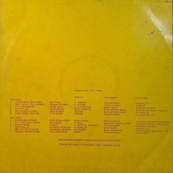 Image of Back Cover of LP - VG+/VG+ - VARIOUS ARTISTS, Reggae Power Vol. 2 (Trojan Records; TBL 189, UK 1972, Laminated Front Sleeve), ,  - 2916091C
