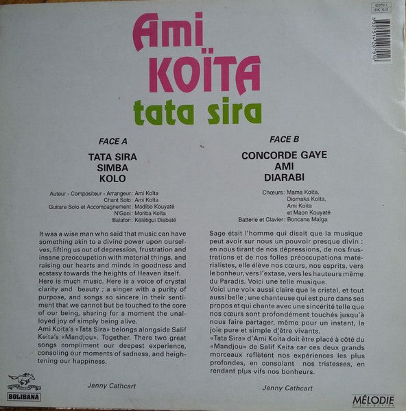 Image of Back Cover of 0225124E: LP - AMI KO TA, Tata Sira ( ditions Bolibana; 42079-1, France 1984)   VG+/VG+