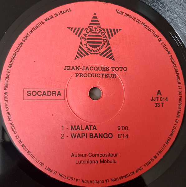 Image of Label Cover of 0225125E: LP - LUTCHIANA MOBULU LE COBRA ACCOMPAGN  PAR EMPIRE BAKUBA, Malata (Jacky Toto Productions; JJT 014, Cameroon ) One visible mark, non audible.  VG+/VG+