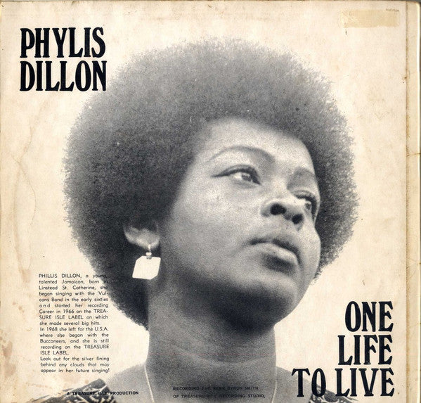 Image of Back Cover of 0215140C: LP - PHYLLIS DILLON, One Life To Live (Trojan Records; TRLS 41, UK 1972, Laminated Front Sleeve) Glossy vinyl with a couple of long light marks and a few hairlines. Clean labels and plays well with minimal surface noise, Sleeve is shiny and fully intact, has 'good' written on sleeve, light laminate bubbling and some ring wear to rear of sleeve. All in all nice copy  VG/G+