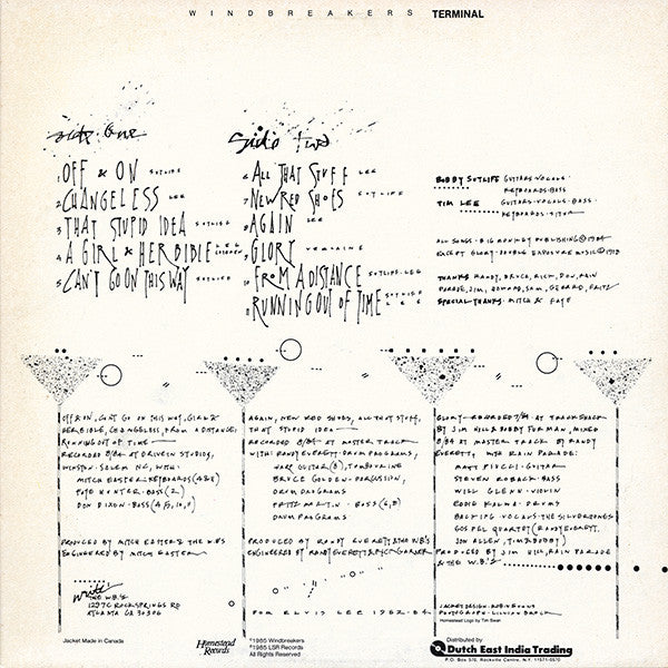 Image of Back Cover of 0225165E: LP - WINDBREAKERS, Terminal (Homestead Records; HMS005, US 1985) Record Fogged, Sticker Damage to Sleeve  G+/G+