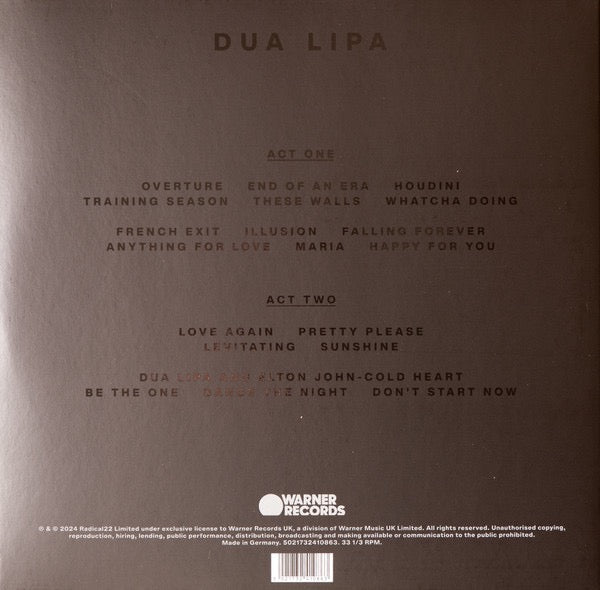 Image of Back Cover of 0235084E: 2xLP - DUA LIPA, Live From The Royal Albert Hall (Warner Records; 5021732410863, Europe 2024, Die Cut Sleeve, Booklet)   NEW/NEW