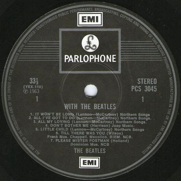 Image of Label Cover of LP - VG+/VG+ - THE BEATLES, With The Beatles (Parlophone Silver/Black - 2 EMI Boxes; PCS3045, UK 1984 Reissue, All Rights on Label Rim), ,  - 2526324E