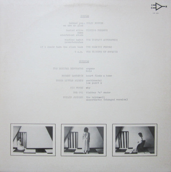 Image of Back Cover of 0225203E: LP - VARIOUSN ARTISTS, We Couldn't Agree On A Title (ICR ; ICR 001, UK 1981, Stickered White Labels, Booklet) Ring Wear  VG/VG+