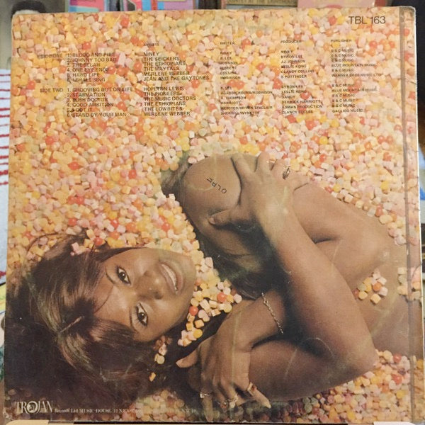 Image of Back Cover of 0215302C: LP - VARIOUS, Tighten Up Volume 4 (Trojan Records; TBL 163, UK 1971, Laminated Front Sleeve, Label Variation) Marks to disc but plays fine.  VG+/G