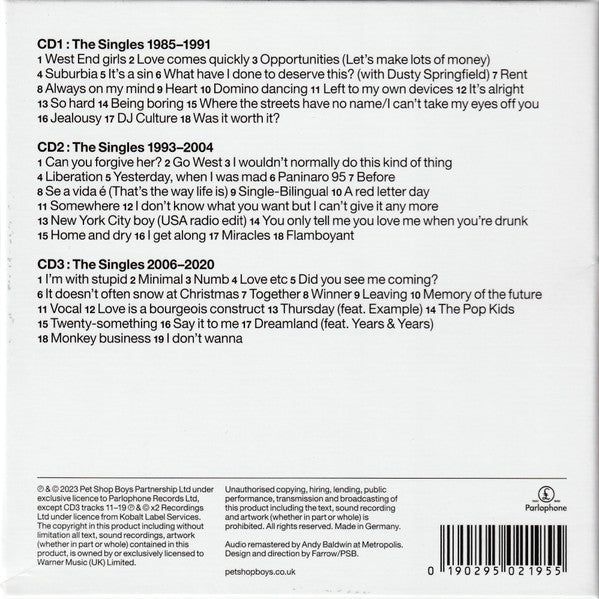 Image of Back Cover of 3xCD - EX/EX - PET SHOP BOYS, Smash (The Singles 1985-2020) (Parlophone; 0190295021955, Worldwide 2023), SEALED,  - 2856056S