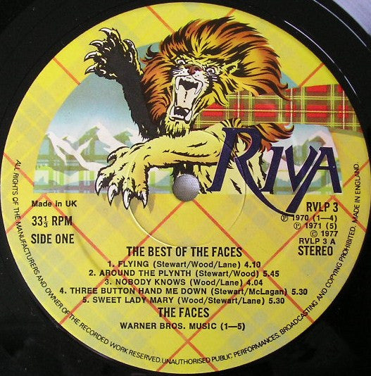 Image of Label Cover of 2624007E: 2xLP - FACES, The Best Of The Faces (Riva; RVLP 3, UK 1977, Gatefold) Vinyl has a couple of minor hairlines only. Sleeve has seam split at top, dented corners.  VG/VG+