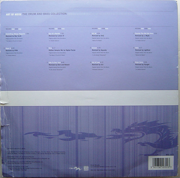 Image of Back Cover of 0225335E: 2xLP - ART OF NOISE, The Drum And Bass Collection (China Records; WOL1072, UK 1996) light marks on vinyl, corner bump and edge wear on sleeve. faint ring wear.   VG/VG