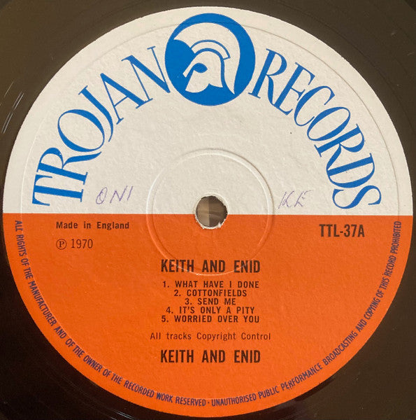 Image of Label Cover of 12" - G+/VG+ - KEITH AND ENID, Keith And Enid Sing (Trojan Records; TTL 37, UK 1970 Reissue, Laminated Front Sleeve), Creases and sticker ghost on front sleeve.,  - 2846223S