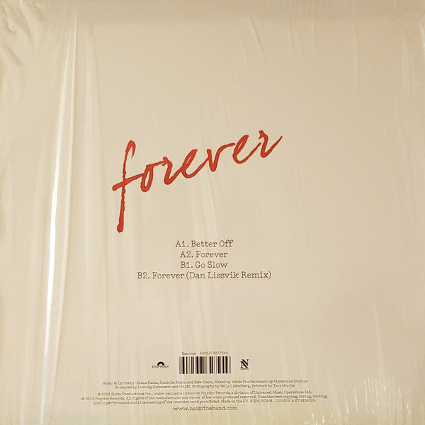 Image of Back Cover of 0225465E: 10" - HAIM, Forever (National Anthem; ANTHEM009, UK 2013 Reissue, Red vinyl)   VG+/VG+