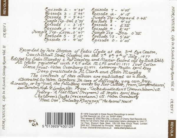 Image of Back Cover of CD - VG+/VG+ - IVOR CUTLER, Life In A Scotch Sitting Room Vol. II (Rev-Ola; CR REV 1, UK 2002 Reissue, Jewel Case), ,  - 2736034E