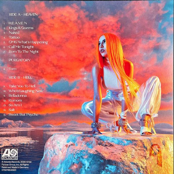 Image of Back Cover of LP - EX/EX - AVA MAX, Heaven & Hell (Atlantic; 075678645921, USA & Europe 2020, Inner, Limited Edition Transparent Blue), Stickered Sleeve,  - 4046196S