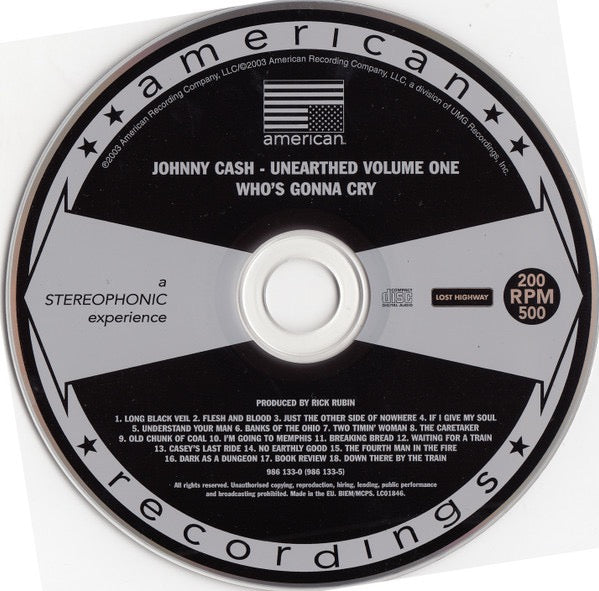 Image of Label Cover of 5xCD - VG+/VG - JOHNNY CASH, Unearthed (American Recordings; 986 133-5, Europe 2003, Box Set, Book, PTA), Some light marks on Disc 2, does not affect play.,  - 2336016E