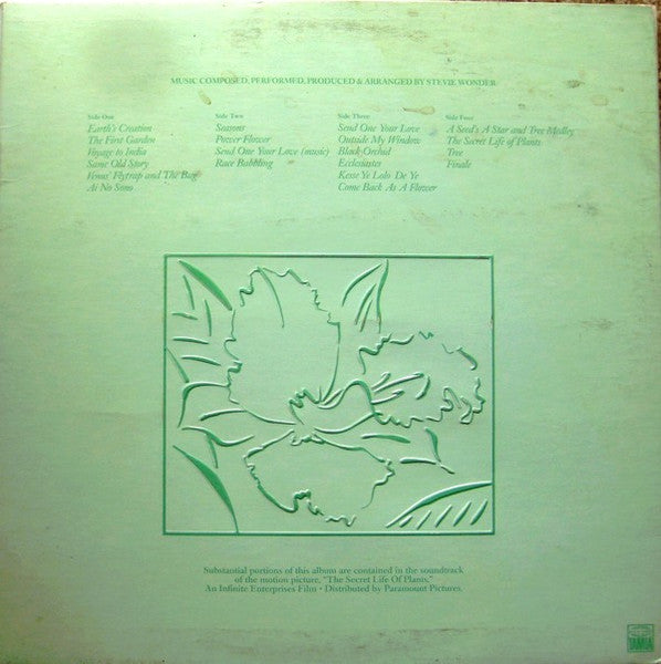 Image of Back Cover of LP - VG/VG - STEVIE WONDER, Stevie Wonder's Journey Through The Secret Life Of Plants (Tamla; T13-371C2, US 1979, Triple Gatefold), Cut-out (Notched). Storage marks to disc.,  - 2516489C
