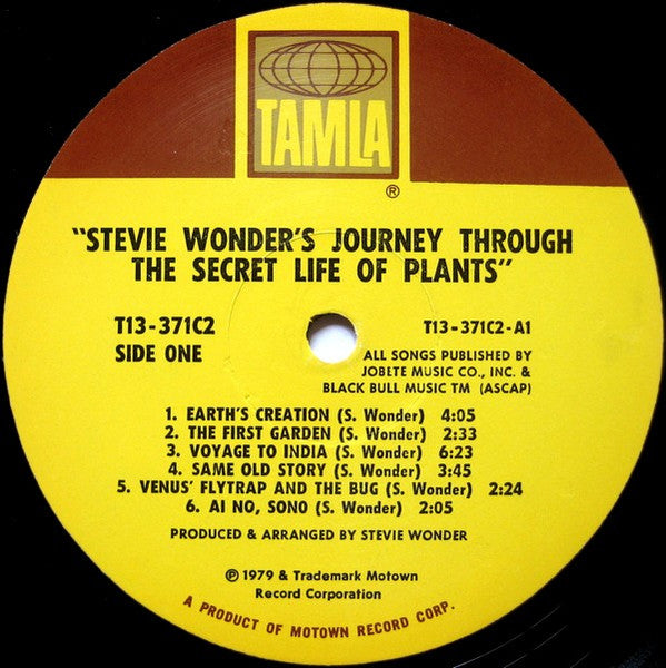 Image of Label Cover of LP - VG/VG - STEVIE WONDER, Stevie Wonder's Journey Through The Secret Life Of Plants (Tamla; T13-371C2, US 1979, Triple Gatefold), Cut-out (Notched). Storage marks to disc.,  - 2516489C