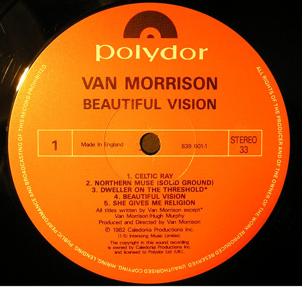 Image of Label Cover of LP - VG+/VG+ - VAN MORRISON, Beautiful Vision (Polydor; 839 601-1, UK 1988 Reissue, Company Inner), ,  - 4426095E