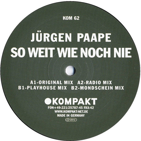 Image of Front Cover of 12" - /VG - J RGEN PAAPE, So Weit Wie Noch Nie (Kompakt; KOM 62, Germany 2002), ,  - 2326346E